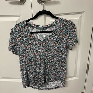 LOFT Vintage Soft t shirt is size small. Black floral pattern